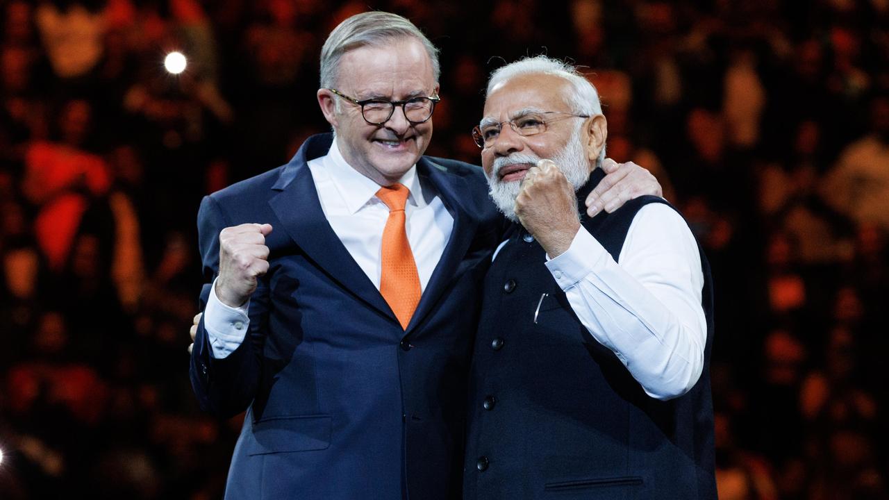 Mr Albanese and Mr Modi took centre stage at a cultural event on Tuesday night. Picture: NCA NewsWire / David Swift