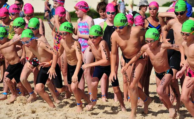 Juniors hit the surf  at  Noosa. . Picture: Geoff Potter