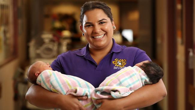 Women's and Children's Hospital Jessica McKenzie with two newborns. Picture: Calum Robertson.