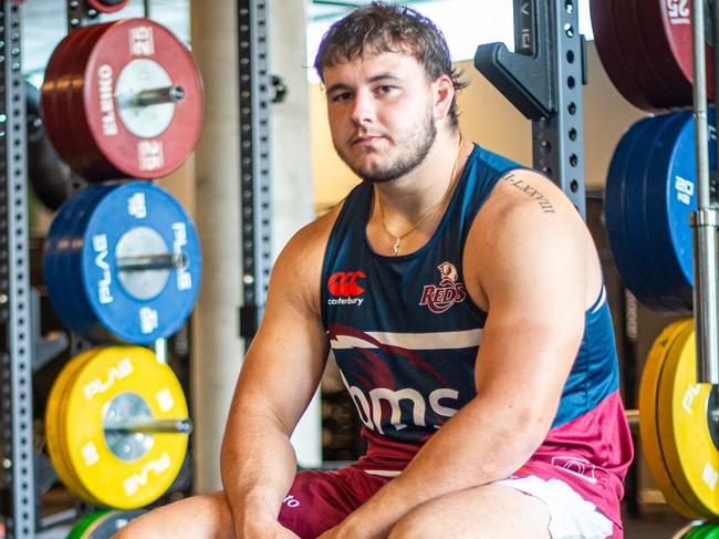 Reds prop Massimo De Lutiis in the Reds gym after bench pressing 202.5kg. Picture taken: Stefan Ahfuni