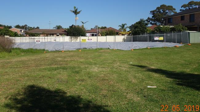 A photo of dumped asbestos covered in a popular Bonnyrigg park, dated May 22, 2019. The asbestos remains in Wilson Park more than five months later, as of October 24, 2019. Picture: Charles Gream