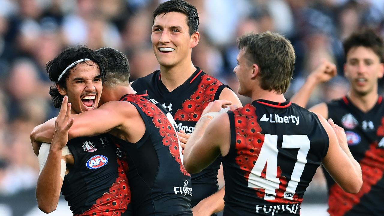 Alwyn Davey Jnr celebrates a goal against the Magpies. Picture: Getty Images