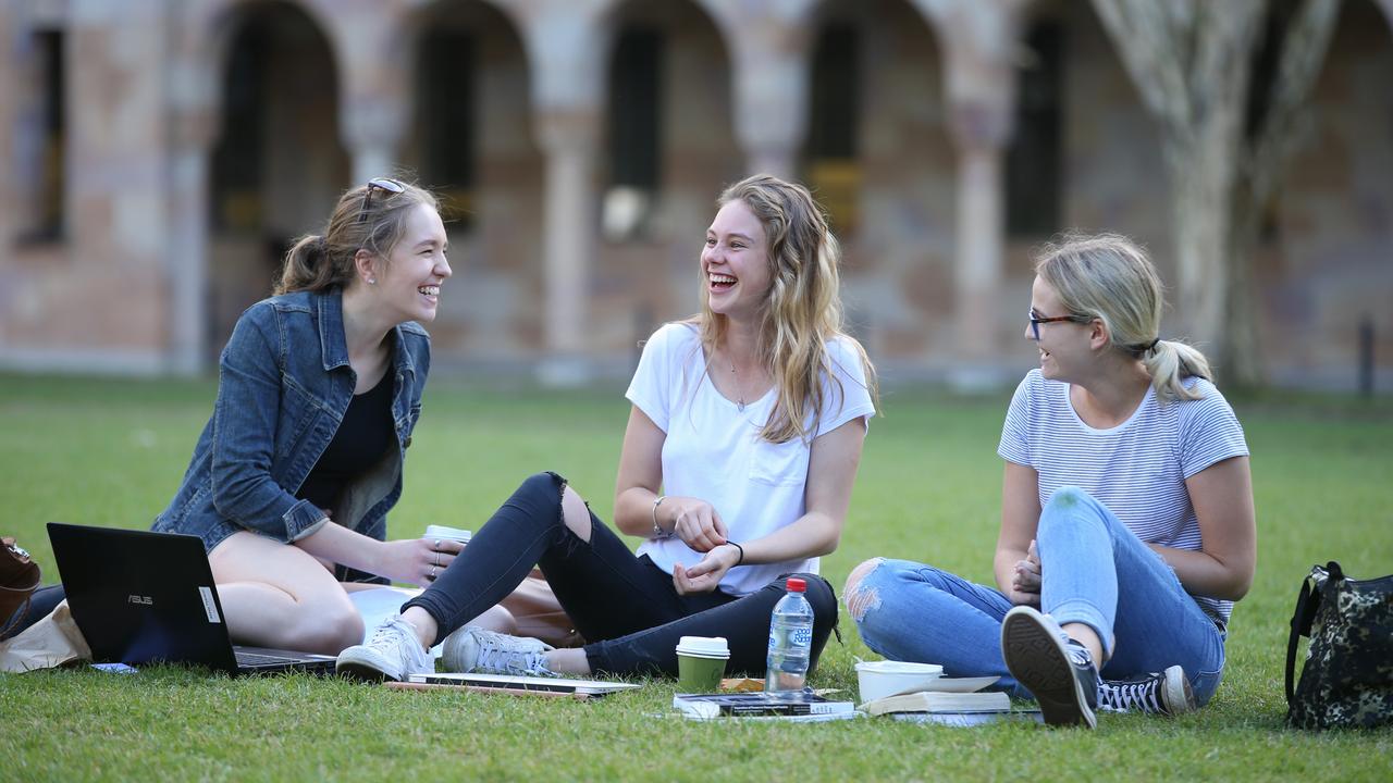 Abbey Pearson, Sarah Nilson and Prue Dellar at the University of Queensland. The uni is a major driver of house prices. Picture: Lyndon Mechielsen/The Australian