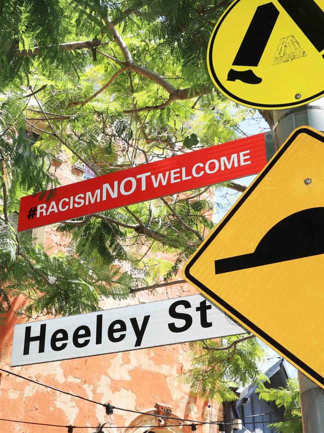 A Racism Not Welcome sign in Paddington. Picture: John Feder/The Daily Telegraph.