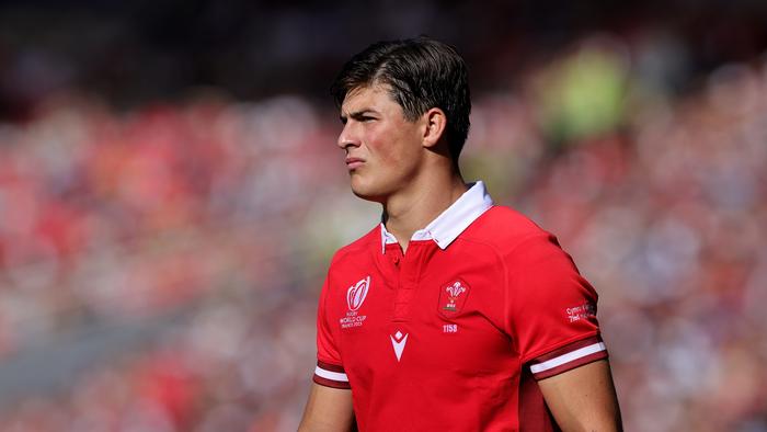 NANTES, FRANCE - OCTOBER 07: Louis Rees-Zammit of Wales looks on during the Rugby World Cup France 2023 Pool C match between Wales and Georgia at Stade de la Beaujoire on October 07, 2023 in Nantes, France. (Photo by David Rogers/Getty Images)