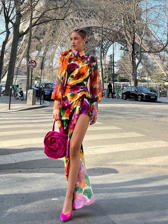 Former Miss Universe Australia Olivia Molly Rogers attended Paris Fashion Week earlier this year. Picture: Instagram