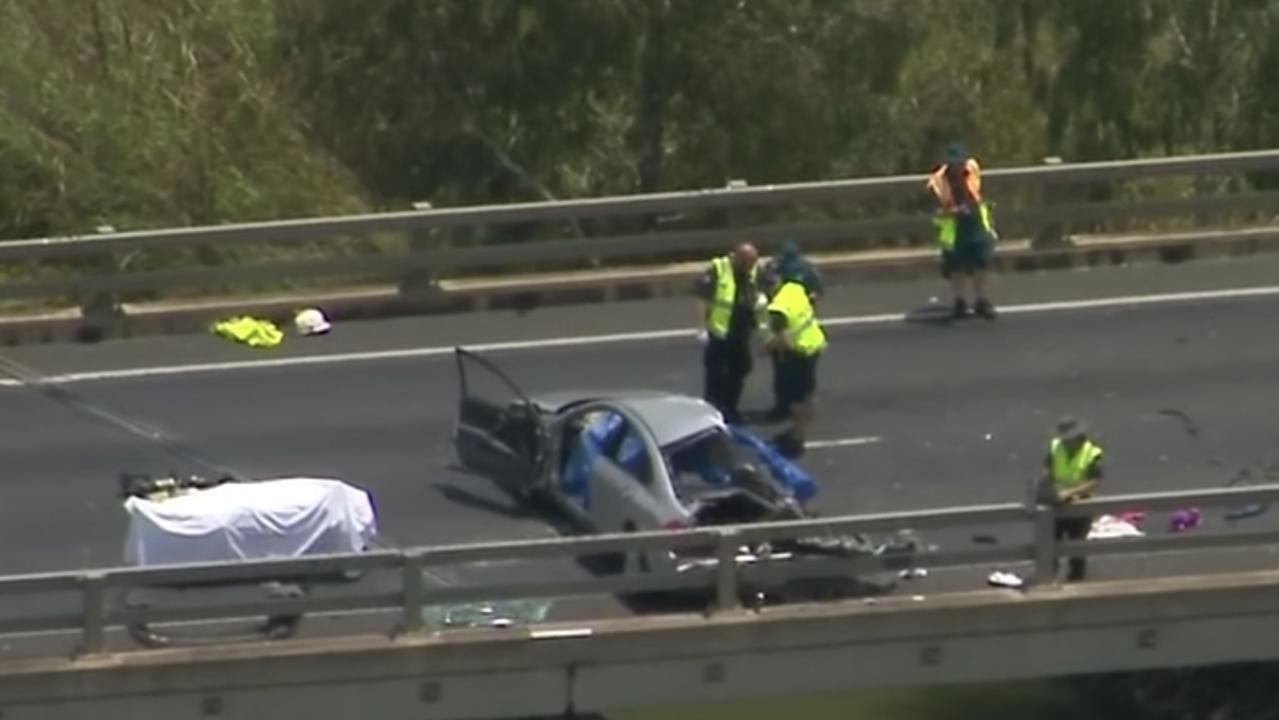 Three people from Roma, a man, woman and a 1-year-old girl were killed in the sedan. They are believed to have died instantly after their vehicle collided with a truck on the Warrego Highway at Oakey. Photo: 9 News