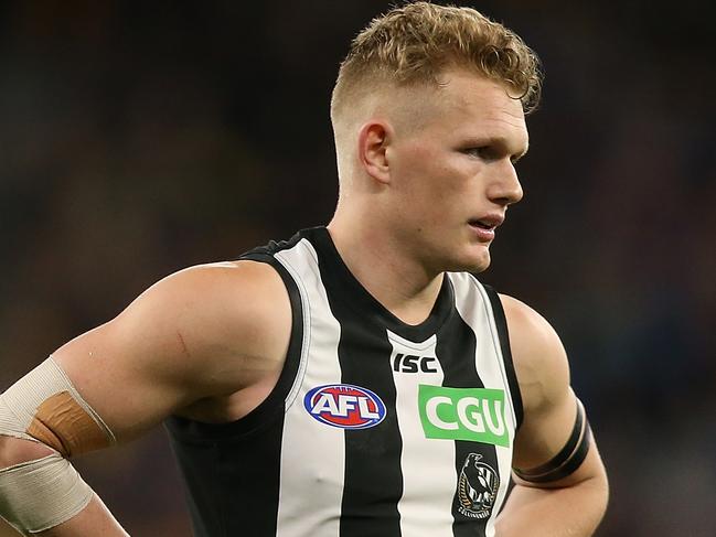 PERTH, AUSTRALIA - SEPTEMBER 08:  Adam Treloar of the Magpies looks on during the AFL Second Qualifying Final match between the West Coast Eagles and the Collingwood Magpies at Optus Stadium on September 8, 2018 in Perth, Australia.  (Photo by Paul Kane/Getty Images)