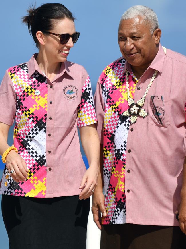 New Zealand Prime Minister Jacinda Ardern and Fiji Prime Minister Frank Bainimarama. Picture: AAP