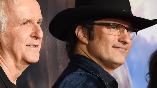 Hypnotic director Robert Rodriguez with James Cameron at the premiere of Alita: Battle Angel. Picture: Robyn Beck/AFP