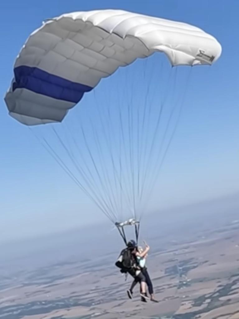 A hot-air balloon ride may be next on the bucket list for Ms Hoffner, whose 105th birthday is coming up in December. Picture: Skydive Chicago/Facebook/facebook.com/SkydiveChicago/