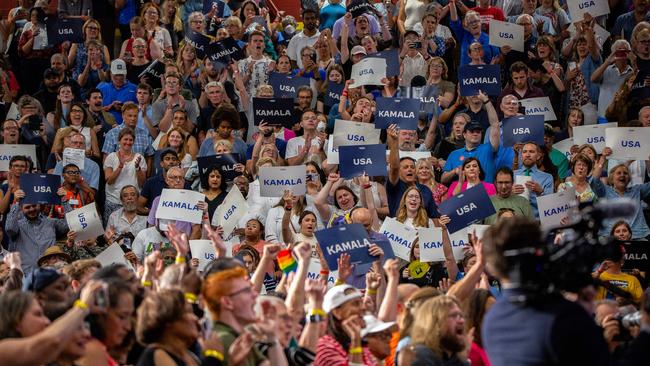 Harris supporters cheer during a campaign rally in Wisconsin on Tuesday. Picture: Jim Vondruska/Getty Images/AFP