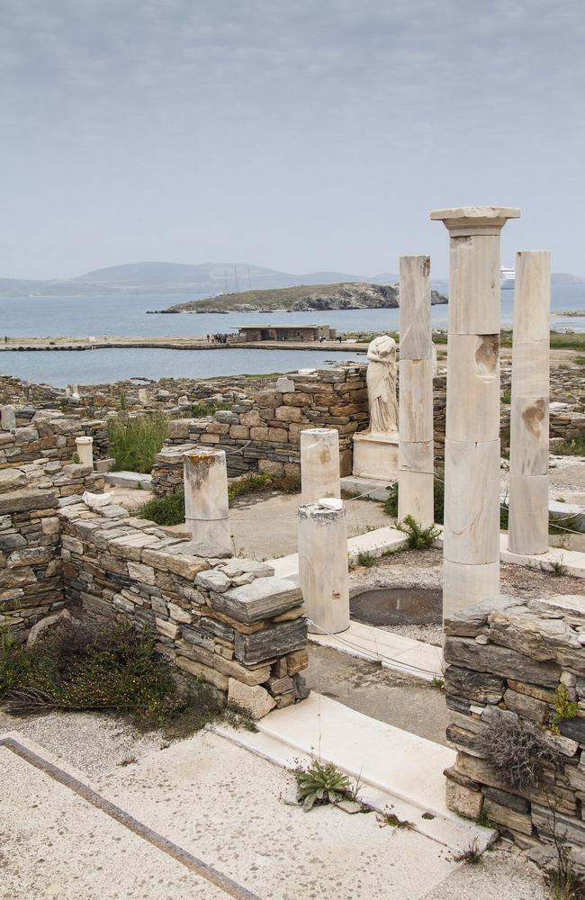 Ancient columns in the archaeological site of Delos.