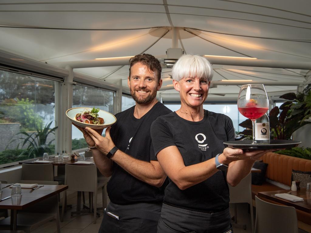 Waiters Luke Bethune and Laura Denby from Season Restuarant in Noosa are hoping for the borders to reopen, binging more tourists. Picture: Brad Fleet