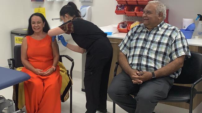 Linda Burney receives her COVID-19 vaccination on Wednesday. Picture: Supplied