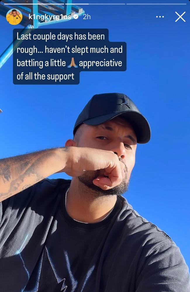 Nick Kyrgios breaks his silence after his car was allegedly stolen on May 1. Picture: Instagram