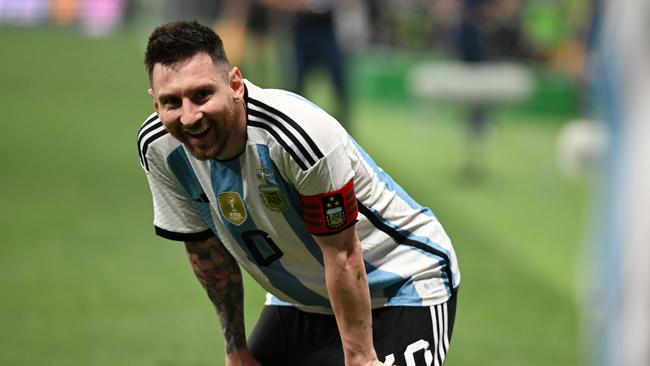 BEIJING, CHINA - JUNE 15: Lionel Messi of Argentina smiles during the international friendly match between Argentina and Australia at Workers Stadium on June 15, 2023 in Beijing, China. (Photo by Di Yin/Getty Images)