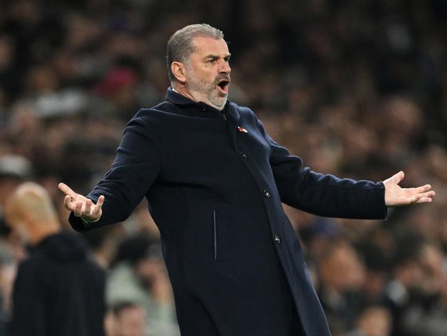 LONDON, ENGLAND - OCTOBER 30: Ange Postecoglou, Manager of Tottenham Hotspur, reacts during the Carabao Cup Fourth Round match between Tottenham Hotspur and Manchester City  at Tottenham Hotspur Stadium on October 30, 2024 in London, England. (Photo by Justin Setterfield/Getty Images)