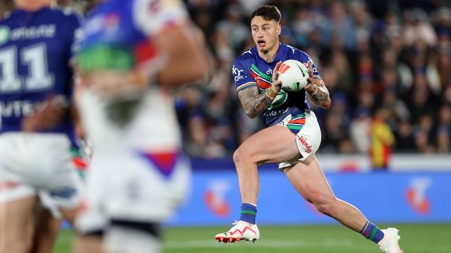 Charnze Nicoll-Klokstad of the Warriors during the NRL Semi Final match between the New Zealand Warriors and Newcastle Knights at Go Media Stadium Mt Smart on September 16, 2023 in Auckland, New Zealand. (Photo by Fiona Goodall/Getty Images)