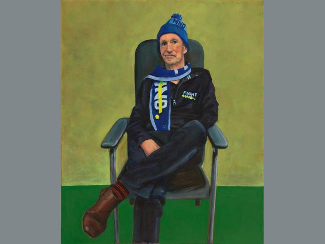 Still standing and fighting by Linda Gold depicts AFL legend, 2025 Australian of the Year and FightMND co-founder Neale Daniher. He has raised $115 million for research into the disease he suffers from. Picture: Linda Gold, Archibald 2025, Photo: Art Gallery of New South Wales, Jenni Carter