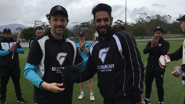 Haris Rauf with Glenorchy Cricket Club teammates ahead of his call-up to the Big Bash League for the Melbourne Stars