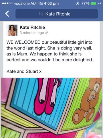 Kate Ritchie announcing she had a little girl.