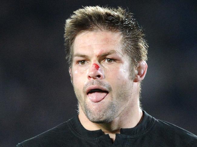 New Zealand’s Richie McCaw reacts during a rugby match against Australia in his 142nd test in the Bledisloe Cup in Auckland, New Zealand, Saturday, August 15, 2015. (Ross Setford/SNPA via AP) NEW ZEALAND OUT