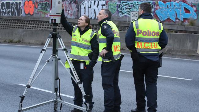 Police at the scene on Wednesday morning. Picture: David Crosling