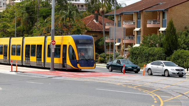 A tram at the corner of Queen and Scarborough Street in Southport. Picture: JERAD WILLIAMS