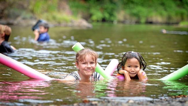 Layla and Araya Lynam having a swim at Cedar Grove. Picture: Renee Pilcher