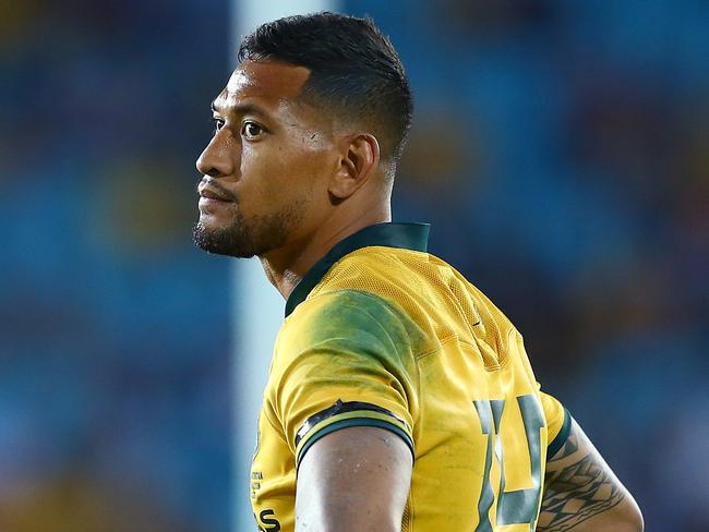 GOLD COAST, AUSTRALIA - SEPTEMBER 15: Israel Folau of the Wallabies looks dejected during The Rugby Championship match between the Australian Wallabies and Argentina Pumas at Cbus Super Stadium on September 15, 2018 in Gold Coast, Australia. (Photo by Jono Searle/Getty Images)