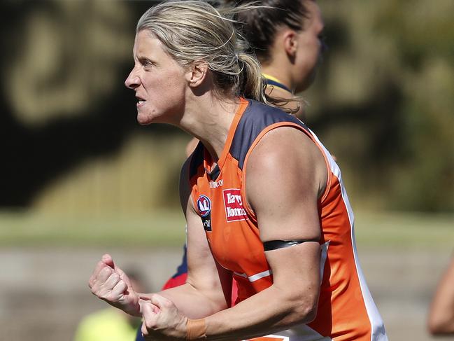 Cora Staunton celebrates a goal for the Giants. Picture: Sarah Reed