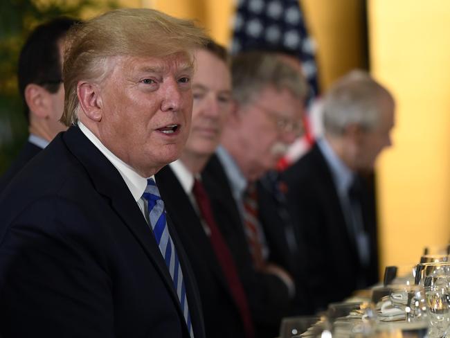 US President Donald Trump speaks as he attends a dinner with Australian Prime Minister Scott Morrison at the G20 Summit in Osaka, Japan. Picture: AP