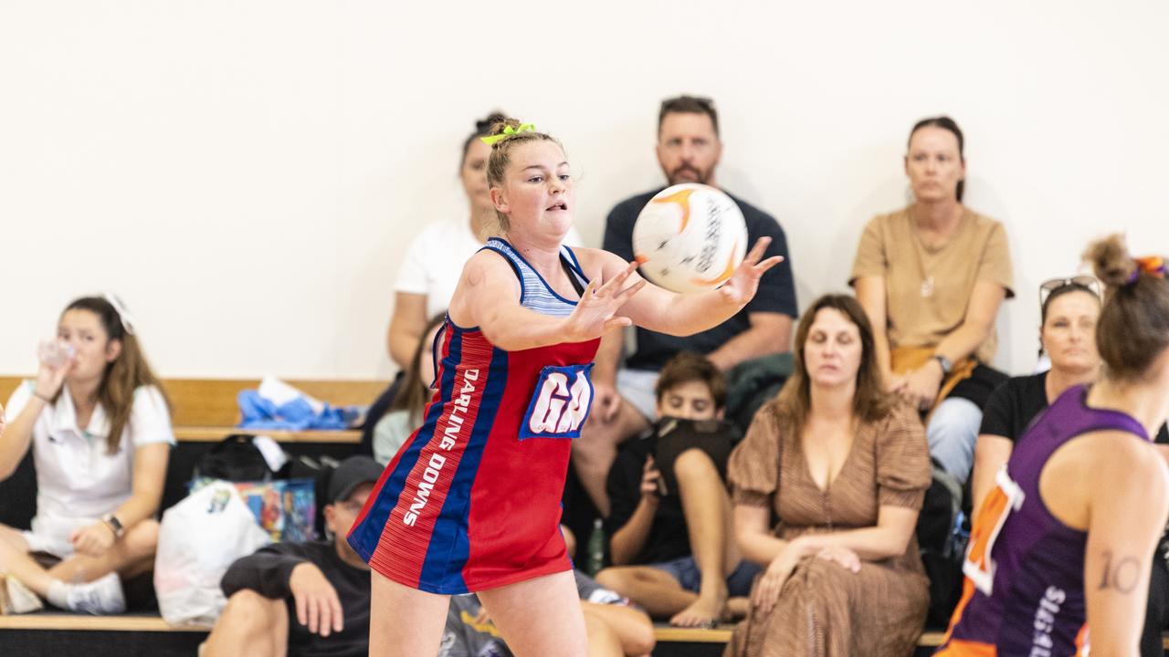 Evie Stower for Darling Downs against Sunshine Coast in Queensland School Sport 13-15 Years Girls Netball Championships at The Clive Berghofer Sports Centre, The Glennie School, Friday, May 6, 2022. Picture: Kevin Farmer