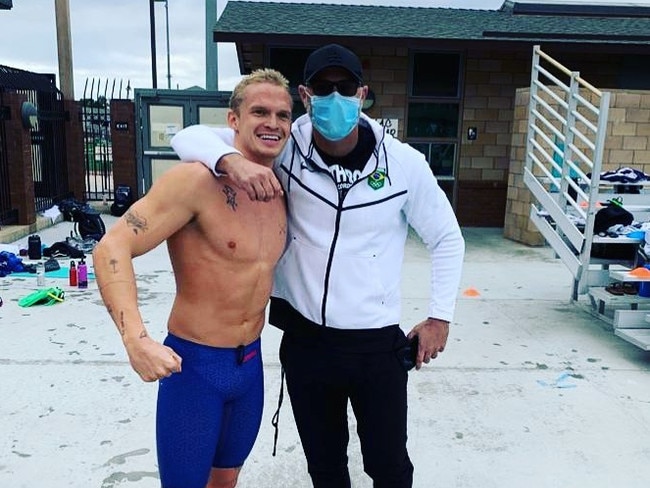 Australian swim coach Brett Hawke with high-profile star Cody Simpson. Picture: Instagram