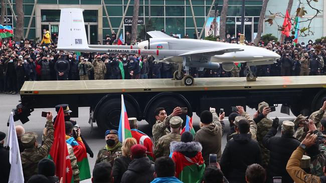 A Bayraktar TB2 drone during a military parade in Baku, Azerbaijan.