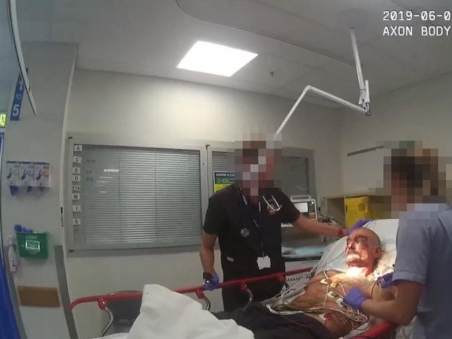 Ben Hoffmann is treated by staff at Royal Darwin Hospital after his arrest on June 4, 2019. Picture: Supplied