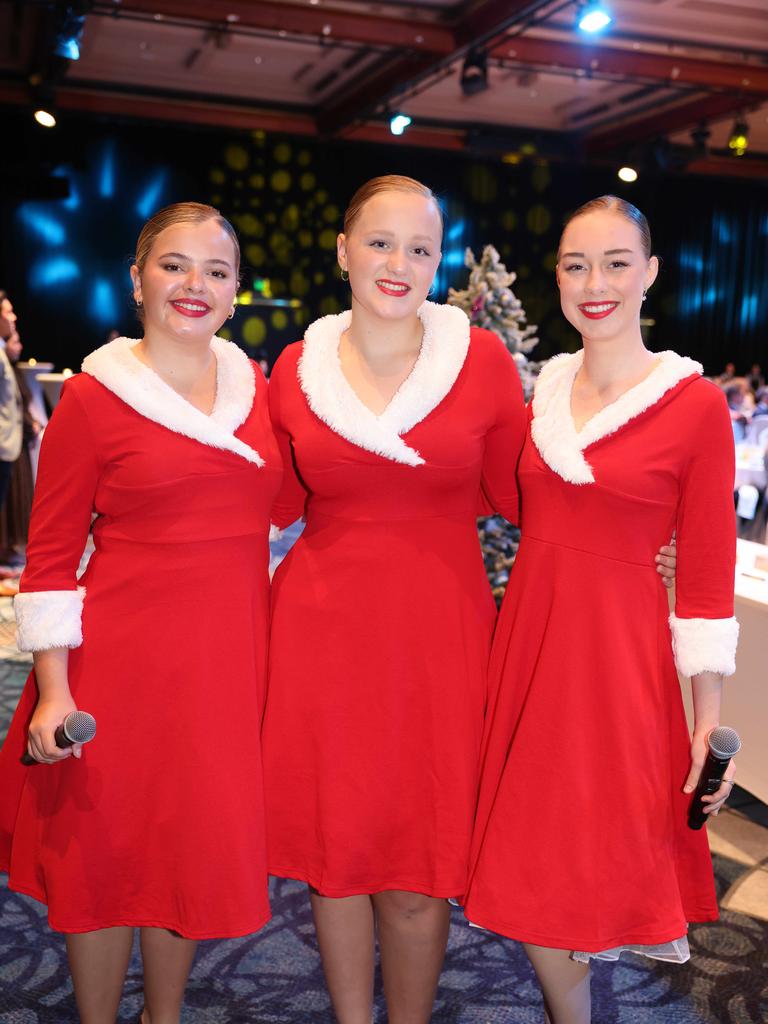 Emerson Bell, Addison Hartwig and Sianna Thew at the 2023 Christmas Appeal - Gold Coast Leaders Business Breakfast at The Star Gold Coast. Picture, Portia Large.