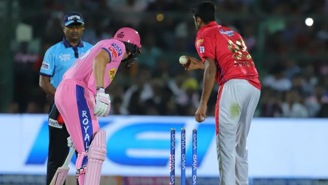 Ravichandran Ashwin runs out Jos Buttler. Picture: Twitter/@ESPNcricinfo