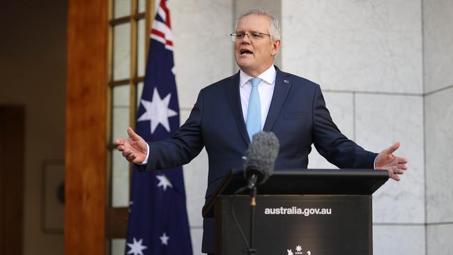 Australian Prime Minister Scott Morrison spoke to media at press conference at Parliament House in Canberra. Picture: Newswire/Gary Ramage