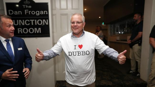 Prime Minister Scott Morrison arrives at the Commercial Hotel in Dubbo. Picture: Gary Ramage