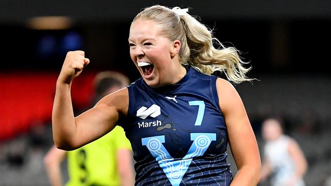 Vic Metro’s Georgia Knight’s draft stocks would have received a boost with her eye-catching five-goal performance on Sunday. Picture: Josh Chadwick/AFL Photos