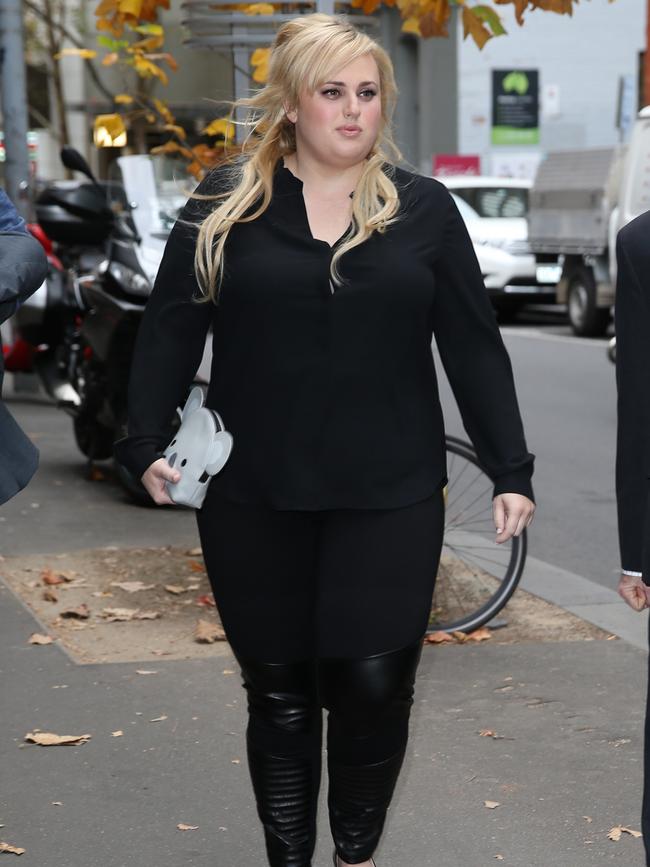 Rebel Wilson arrived at the Supreme Court in Melbourne wearing all black as she continues her case against Bauer Media. Picture: Splash News