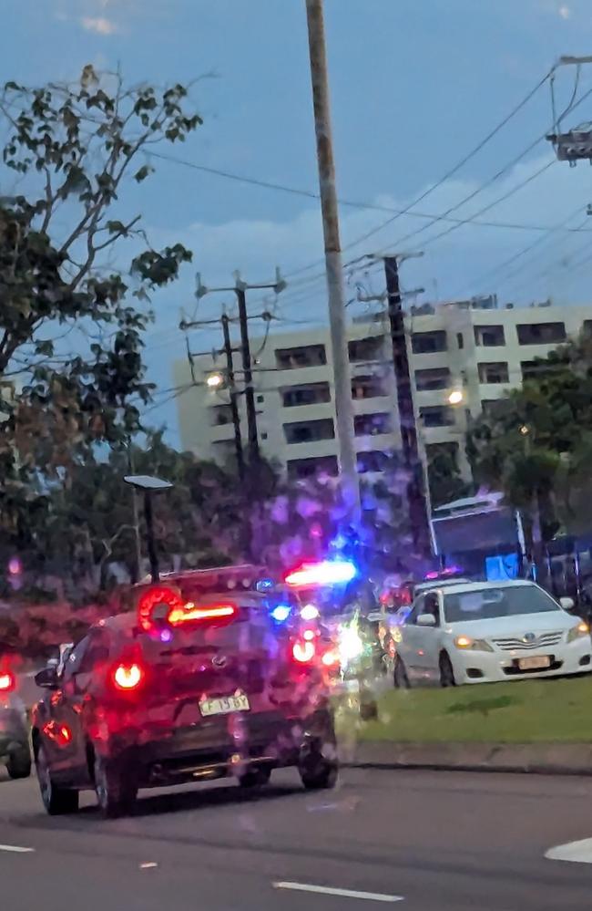 Emergency services responded to a vehicle and bicycle collision near the intersection of Stuart Hwy and Goyder Rd, Stuart Park, on Friday afternoon at about 6.30pm. Picture: Alex Treacy