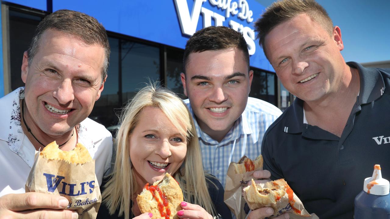 One year on from Vili Milisits' death, Vili's Bakery has taken out SA's best meat pie in a poll of The Advertiser readers. Photo of Vili's grandson Josh Milisits, second right, with General Manager, Peter Utry, left, and staff Mel Utry and Ben McDonnell. Picture Dean Martin