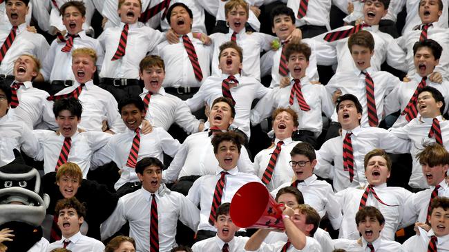 St Joseph's College, Gregory Terrace support their team. Action from the GPS swimming championships. Thursday March 10, 2022. Picture, John Gass