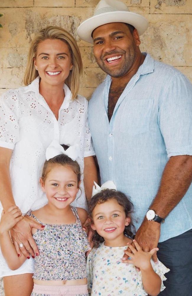 Rachel and Sam Thaiday with their daughters Gracie and Ellsie.