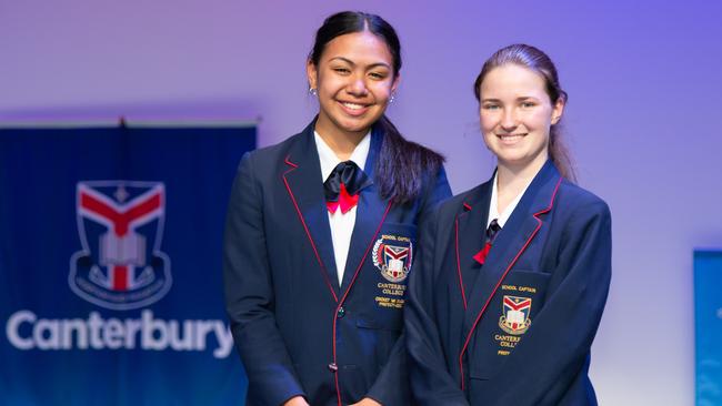 Canterbury College captains Madisen-Jade Iva and Kristina Mrsic. Photo – contributed.