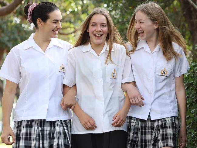 DAILY TELEGRAPH - Pictured in Kingsford today are Randwick Girls High School students (L-R) Maria Kargas 13, Nicole Petkovski 13 and Holly Cargill 13. Picture: Tim Hunter.