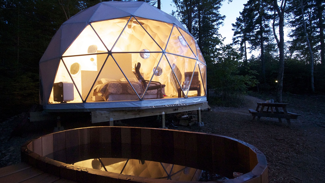 <h2>7. Ridgeback Lodge, New Brunswick</h2><p>Water rules at <a href="https://ridgebacklodge.com/" target="_blank" rel="noopener">Ridgeback Lodge</a>, with its series of glamping domes and log huts strung amid forest and between a webbing of gin-clear rivers and lakes &ndash; you&rsquo;re also just a short drive from the Bay of Fundy, which experiences the largest tides in the world. The Dream Domes are the pick of the accommodation bunch, replete with skylights that allow you to fall asleep in comfy beds while gazing at a seriously stellar sky of stars. There&rsquo;s no light pollution in this part of Canada, after all. There&rsquo;s also no wi-fi or phone reception, so prepare to disconnect and make the most of your facilities, including wood-burning stoves, kitchenettes and ensuite bathrooms.</p>